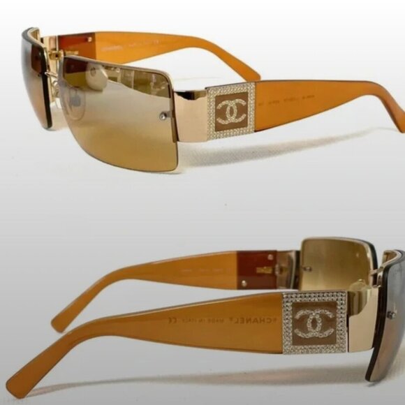 Chanel Crystal Coco CC Logo Sunglasses Vintage Amber Orange Gold Y2K 4095-B Case main image 9